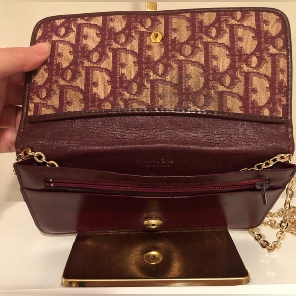 Dior Vintage Trotter Burgundy Clutch w Unbranded Chain - Picture 4 of 11